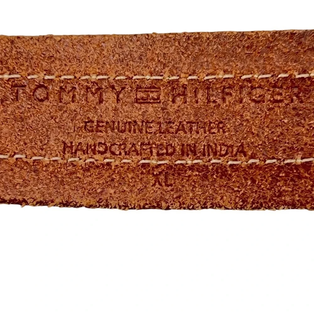 Tommy Hilfiger Leather Belt XL Brown Contrast Stitch Rugged Americana Preppy